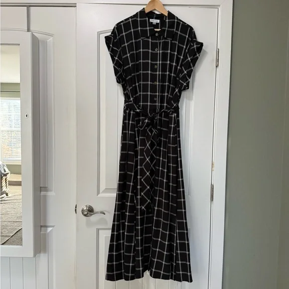 Calvin Klein Gauze Windowpane-Print Shirtdress 20W - Picture 3 of 10